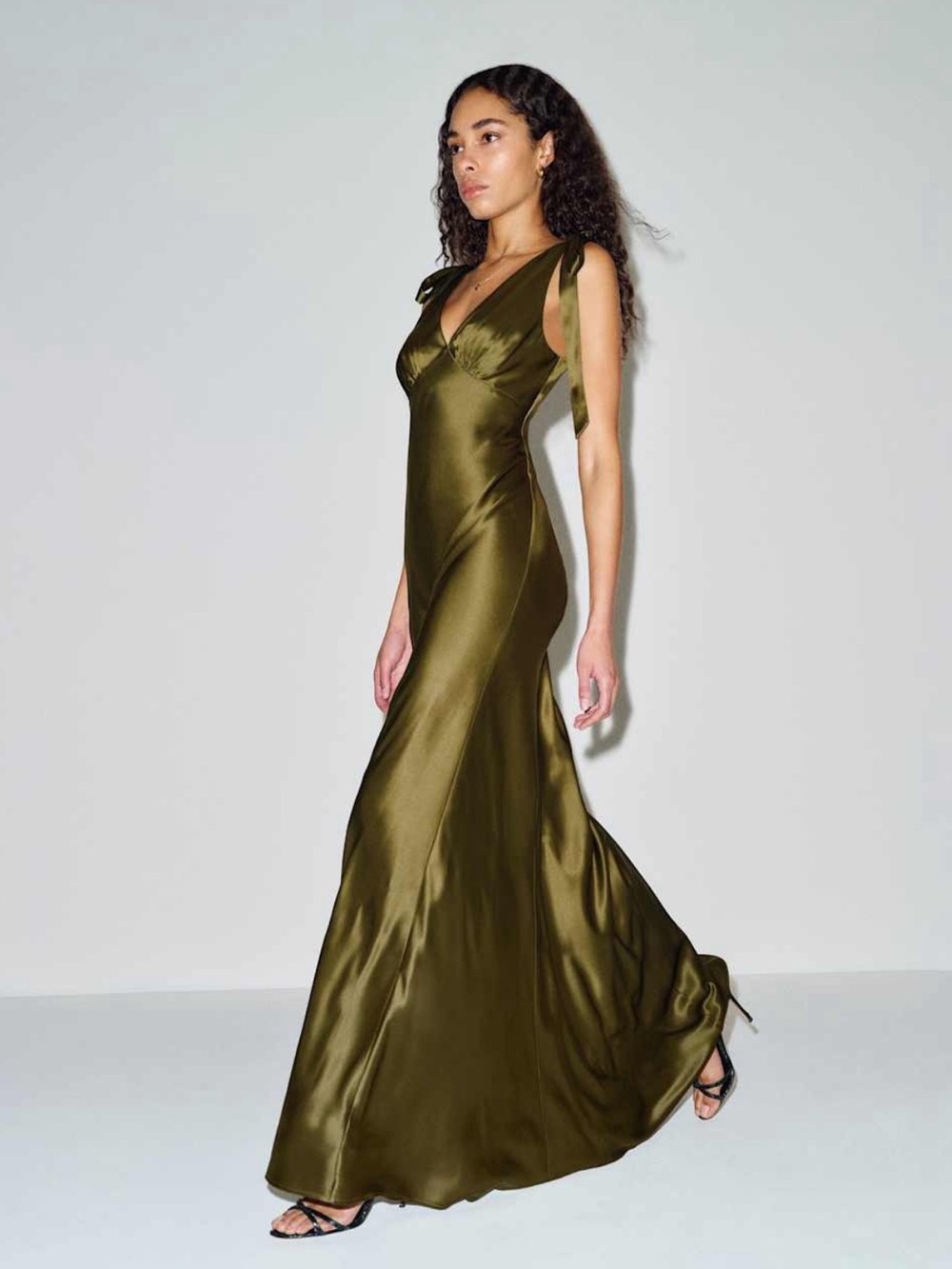 Reformation Pernille silk dress, moss green, S